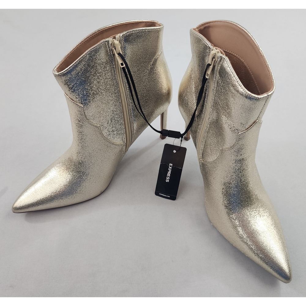 Express shoes heels boots womens sz 8 gold 46049568 zip $78 ladies